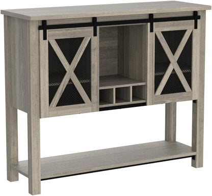 Coffee Bar Cabinet, Sideboard Buffet Storage Cabinet with Storage, Farmhouse Wine Bar Cabinet with Wine Glass Rack, Liquor Cabinet Bar for Home, Kitchen, Dining, Living Room, Grey