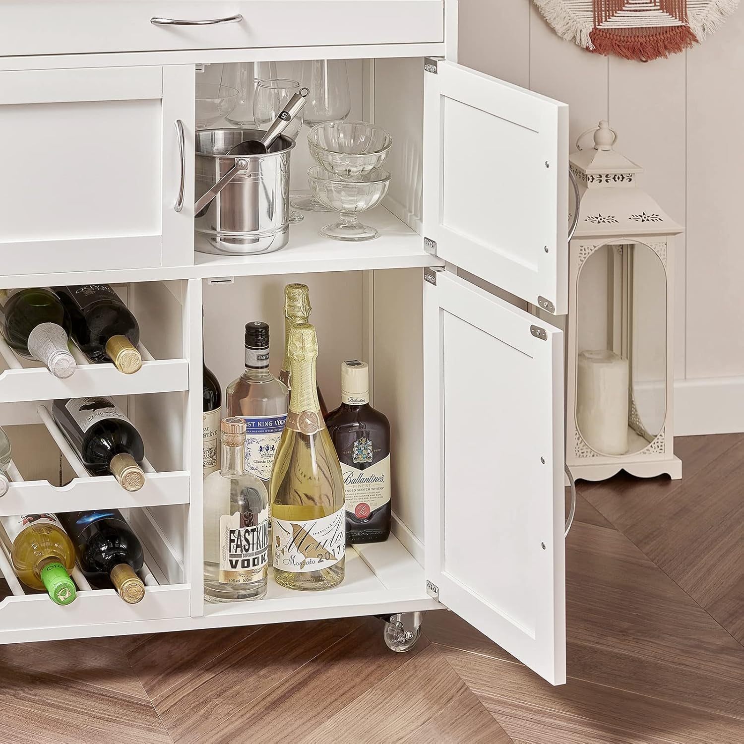 Sobuy Kitchen Trolley, Kitchen Island with Wine Racks, Portable Workbench, Serving Cart for Bar, Dining
